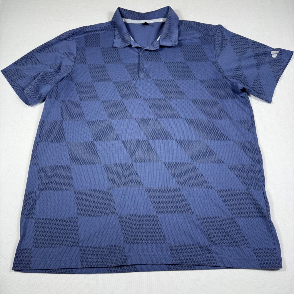 Adidas Polo Shirt XL Blue Geometric Diamond Print Short Sleeve Pique Golf Mens